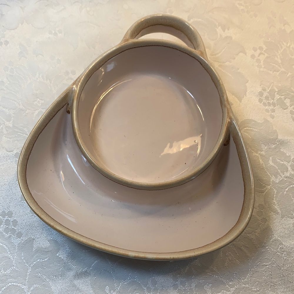 LTD Chip Dip Serving Dish Pink Brown Heart Embossed Microwave Dishwasher Freezer